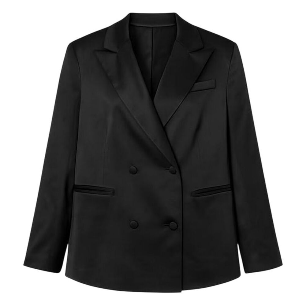 I Saw It First Womens/Ladies Satin Double-Breasted Blazer / Black